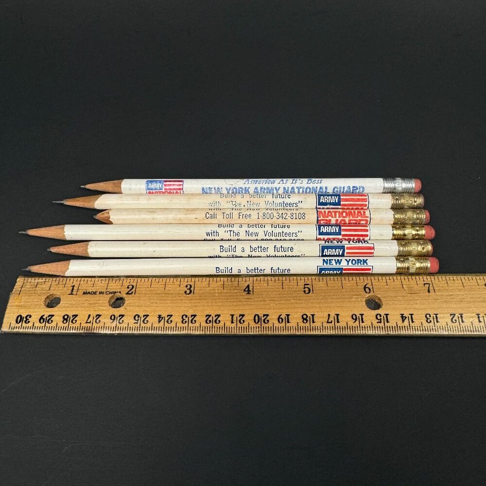 6 Vtg New York NY Army National Guard Wooden Pencils‎ Sharpened Used Prop READ